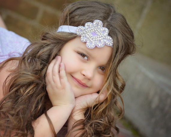 热销高档欧美儿童宝宝女士手工串珠镶钻菱形水钻发带 女童发饰