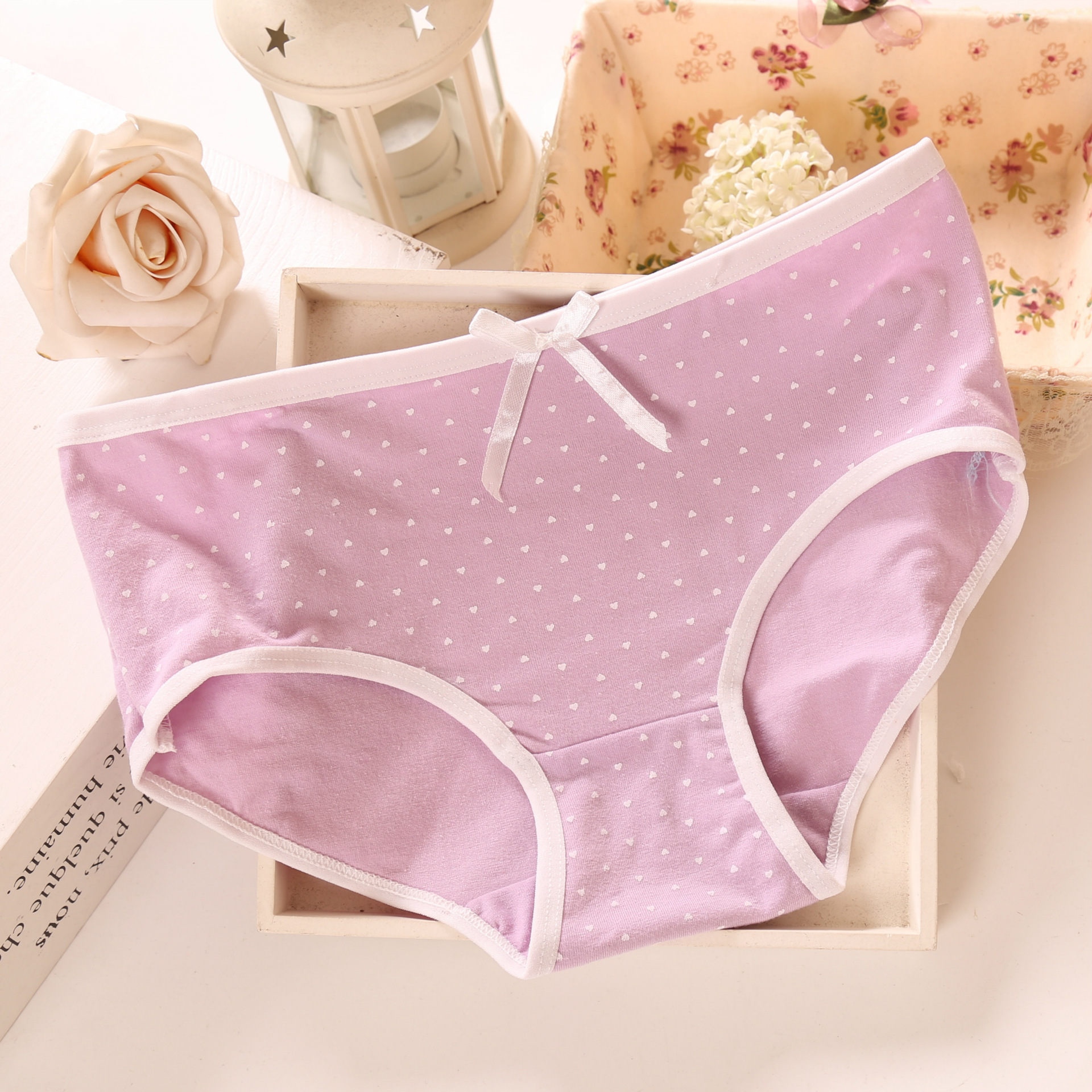 热销礼盒可爱全棉小爱心低腰女式内蝴蝶结性感女士三角裤爆款包邮
