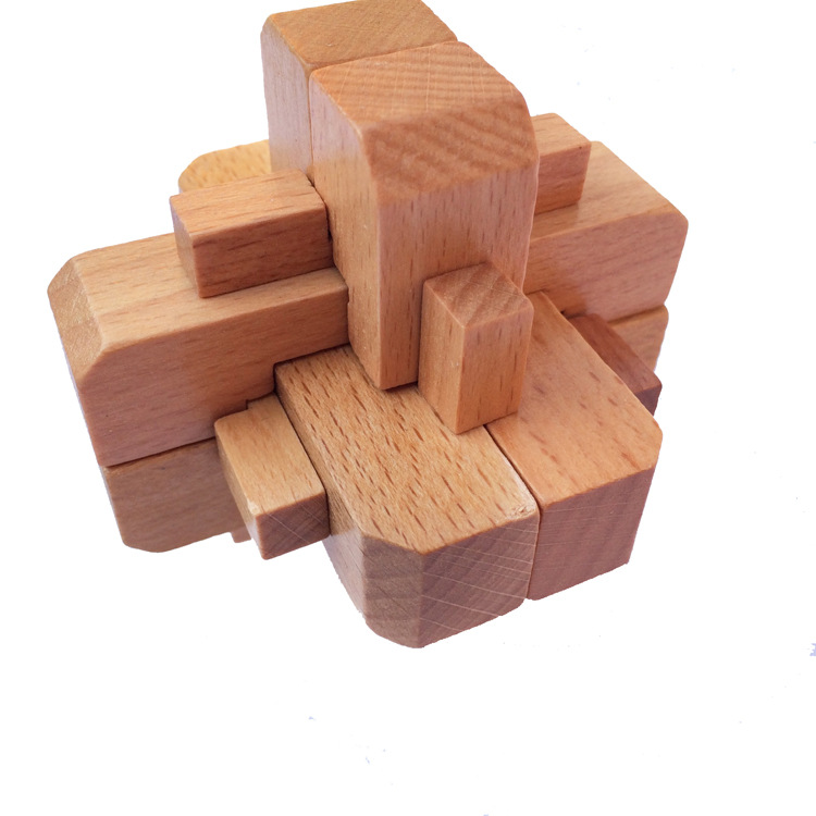 原木色封锁鲁班锁孔明锁 鲁班锁批发 解锁成人儿童益智玩具代发