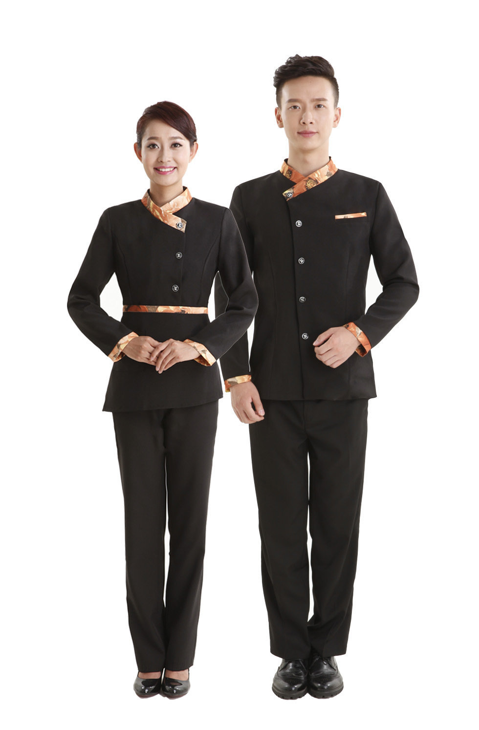 新款酒店餐饮服务员服装长袖工作服双层加厚