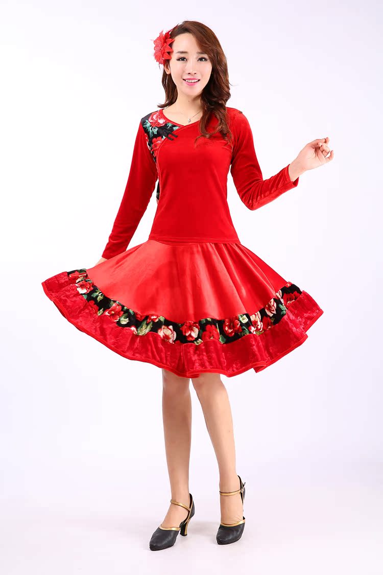 供应新款牡丹花裙子广场舞套装 表演套装 跳舞服装367款