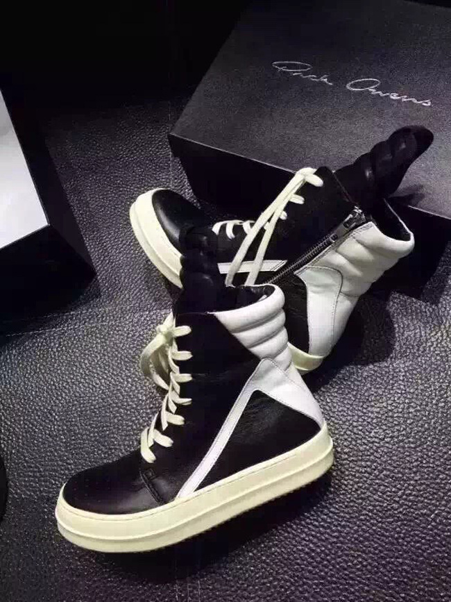 瑞克欧文斯ro黑白倒三角高帮情侣鞋 真皮