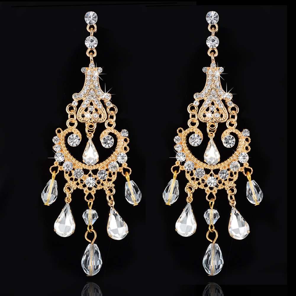 结婚饰品耳饰高贵新娘最佳配饰镶水晶花朵组合欧美时尚耳环批发