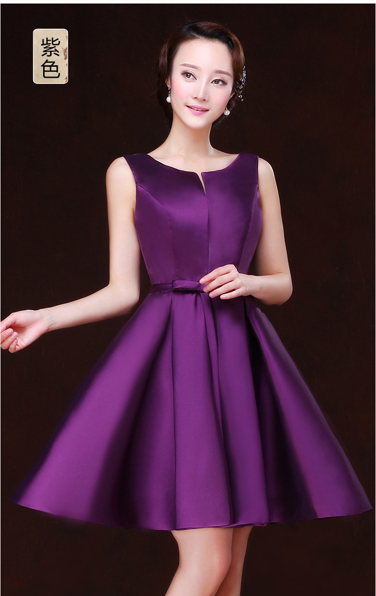 宴会晚礼服2016新品短款晚装 斜纹缎面新娘敬酒宴会伴娘团礼服