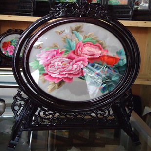 批发手工刺绣工艺品苏绣双面方形台屏摆件