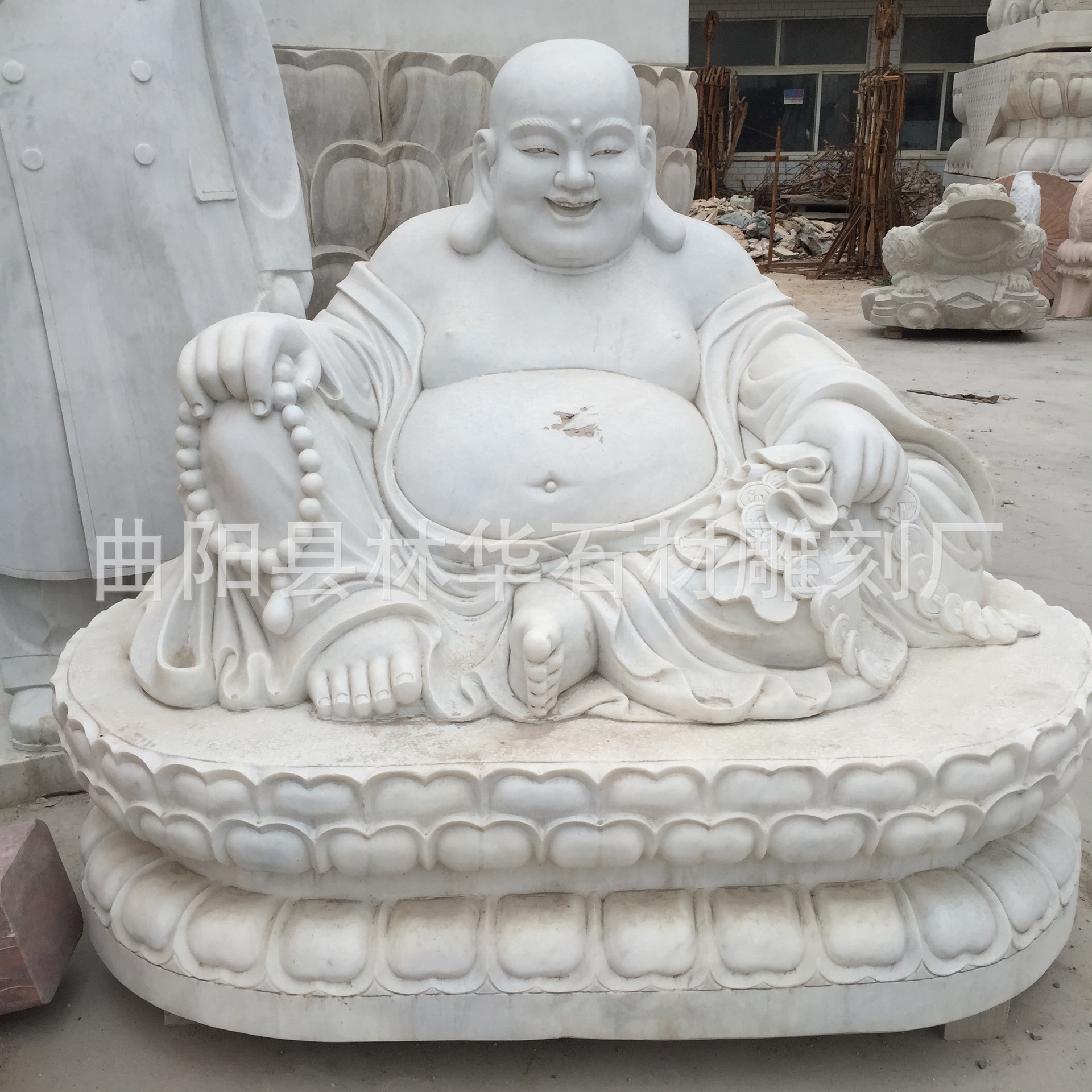 汉白玉石雕弥勒佛摆件 笑和尚坐佛大肚佛雕塑 寺庙装饰摆件直销