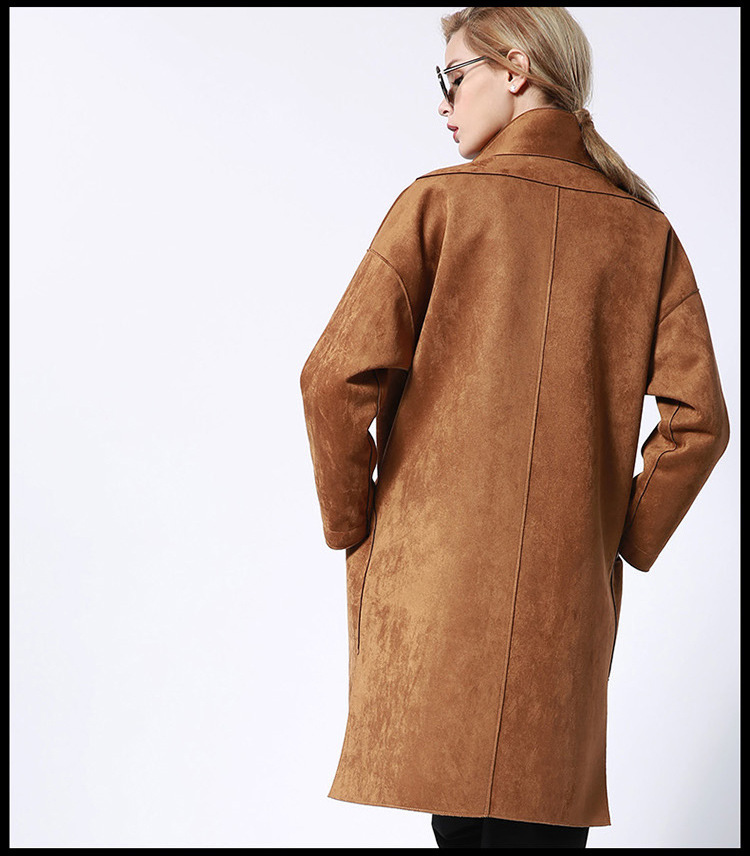 2016秋冬新款女装麂皮绒中长款女士风衣-女式风衣,大衣