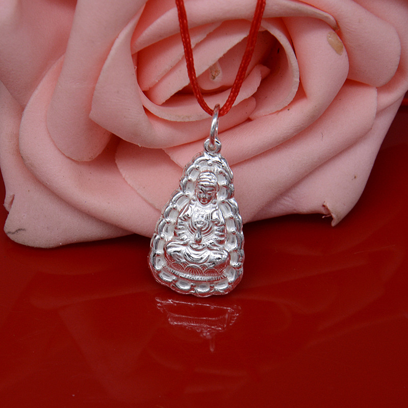新亲银饰 990足银观音吊坠男士项链挂坠纯银观音菩萨保平安 2克