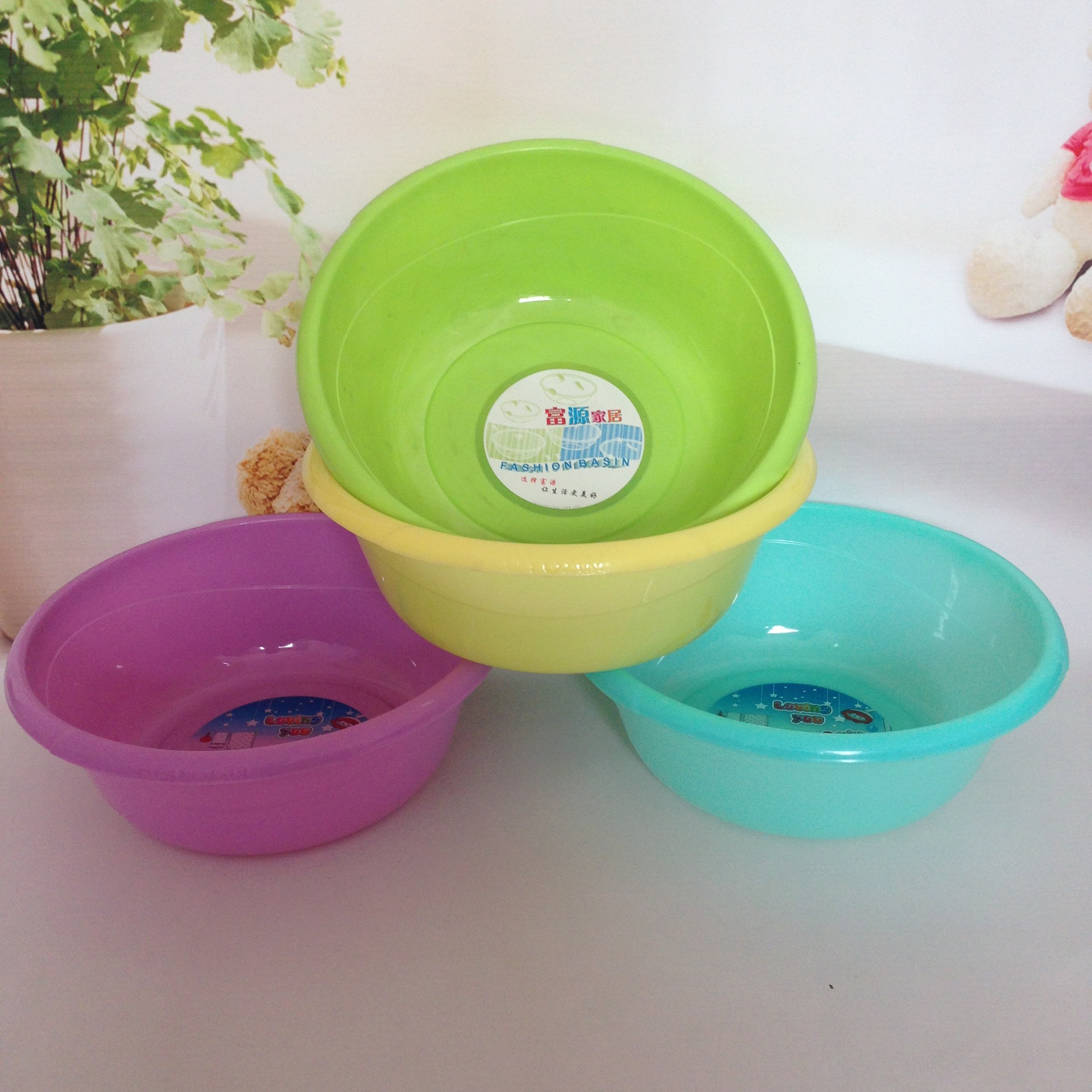 厂家直销37cm家用塑料洗衣洗脸盆 透明糖果色时尚赠品盆广告盆