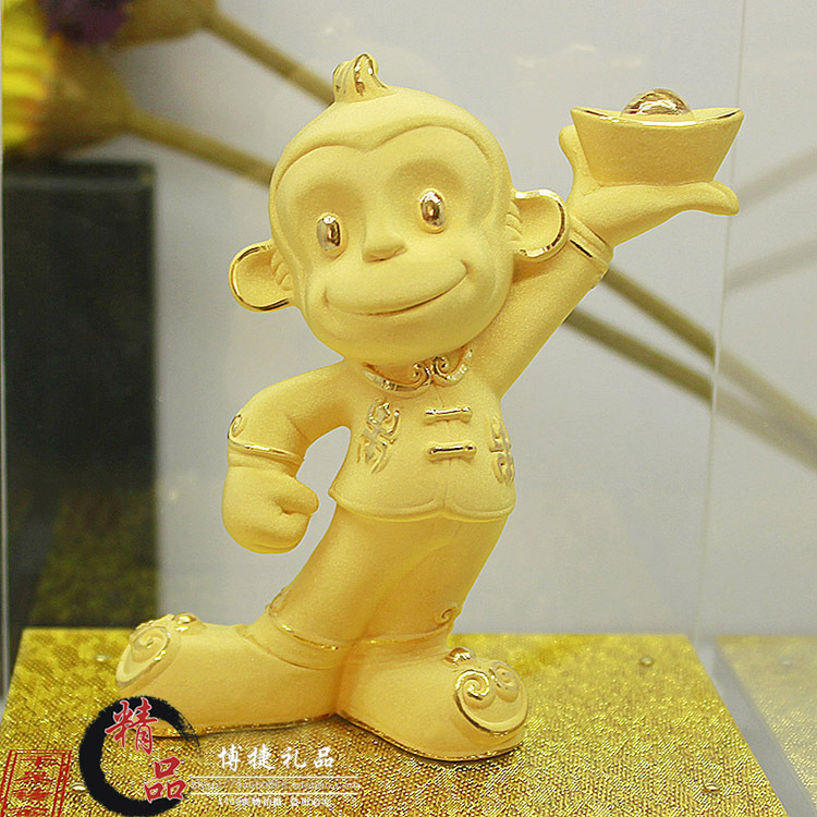 绒沙金猴年元宝金猴摆件招财进宝 高档商务 银行 公司开业