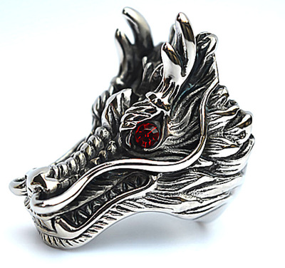 363-13红眼睛龙头戒指钛钢男士男性霸气指环欧美饰品