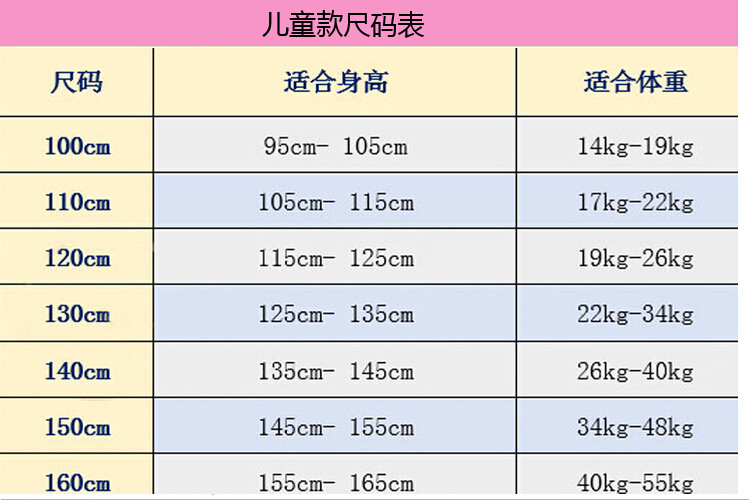 儿童尺码表