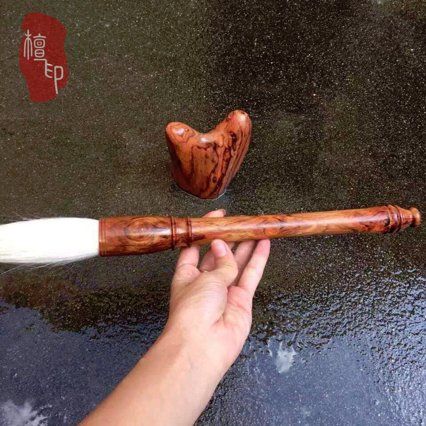 海南黄花梨判官笔 笔架 天眼 虎皮纹满纹 海黄木制摆件工艺品