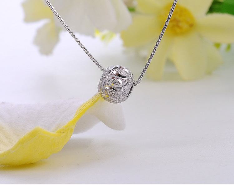 新品s925银镀白金项链 带孔转运珠吊坠 女生韩版锁骨链厂家批发