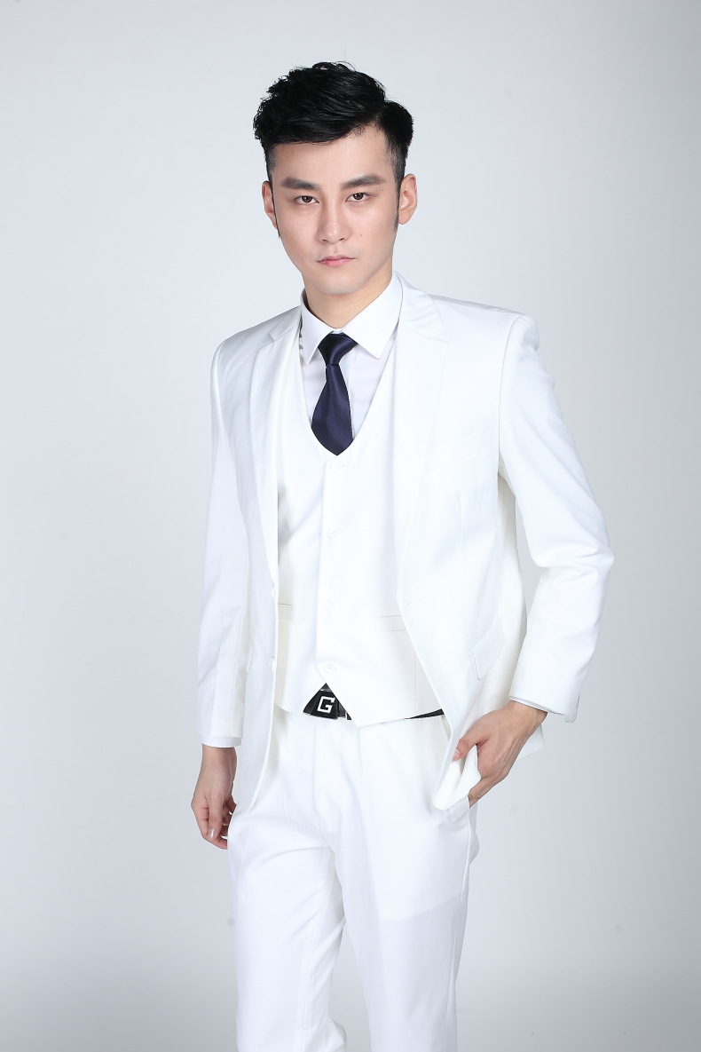 男式西服套装婚纱摄影婚庆礼仪新郎结婚礼服韩版修身白色小西装秋