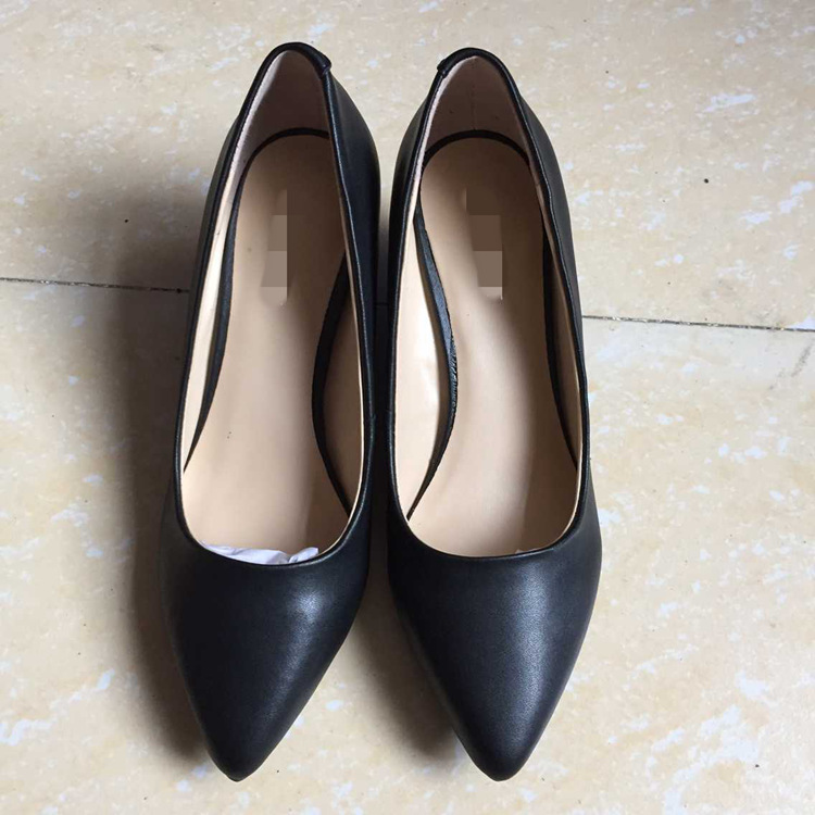 外贸原单正品坡跟商务休闲小尖头牛皮女士百搭套脚九西爆款单鞋