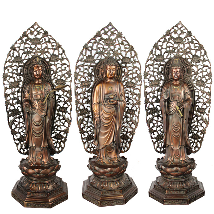 宇卓铜器纯铜西方三圣 黄铜观音 大势至 阿弥陀佛 工艺品