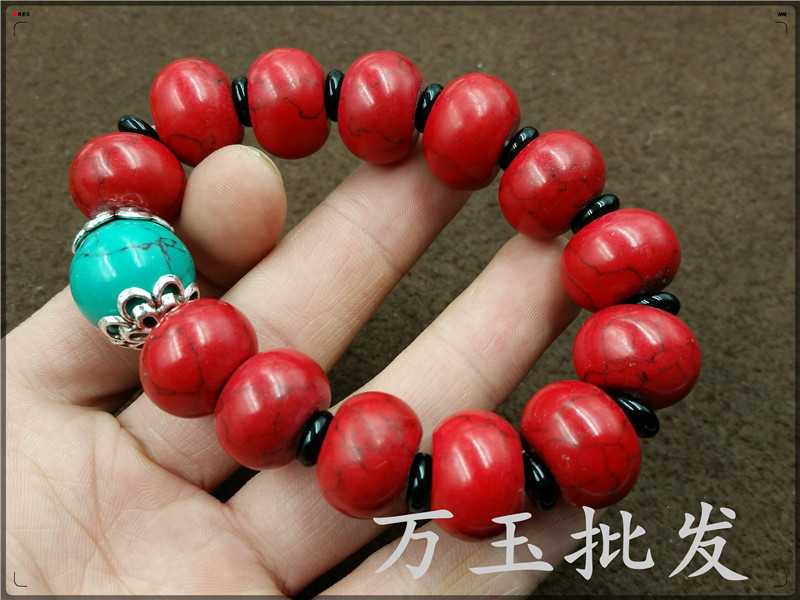 厂家批发 新款精品红色绿松石算盘珠手链手串批发 特价地摊玉