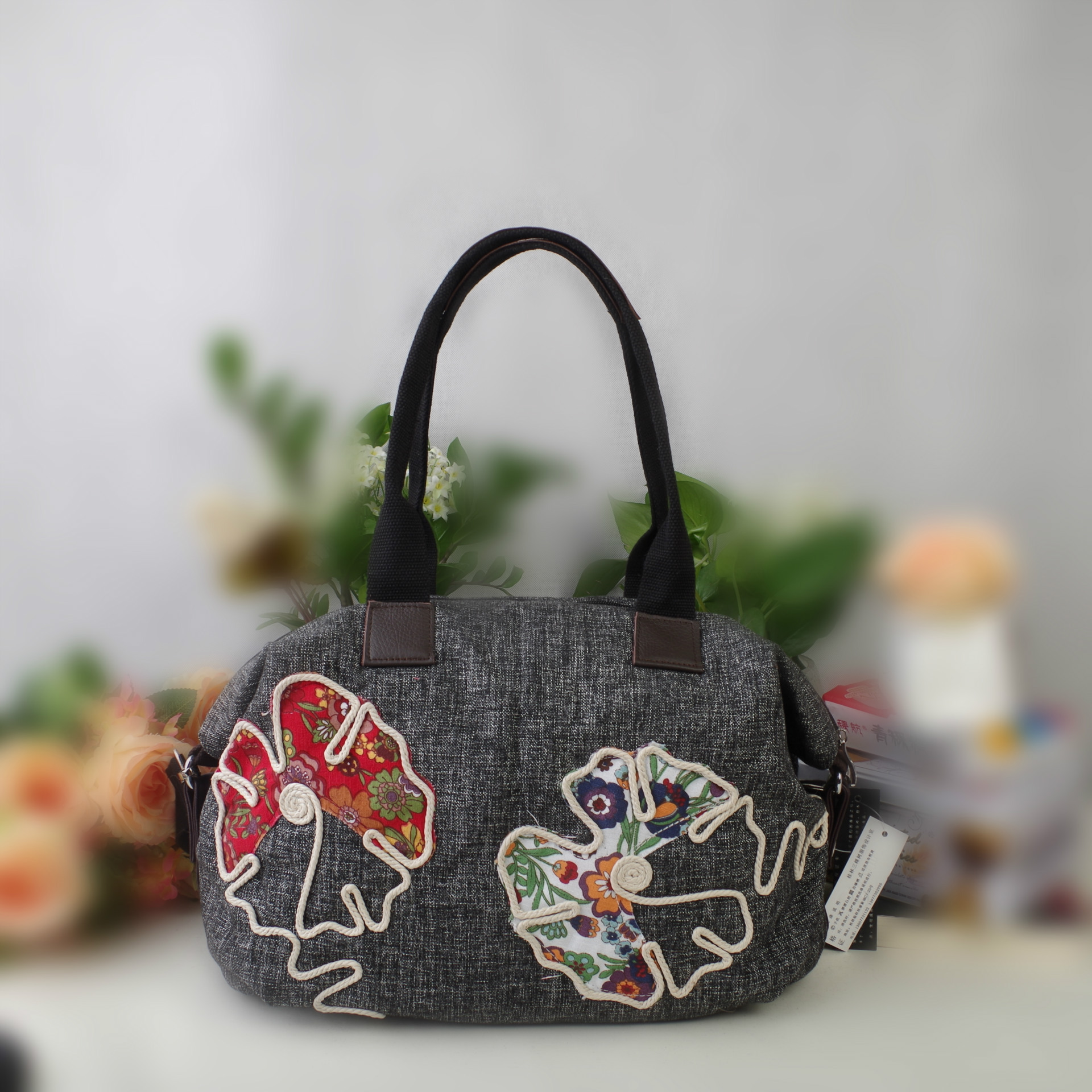 厂家直销亚麻布包 复古三叶草简单休闲风手提包 量大从优