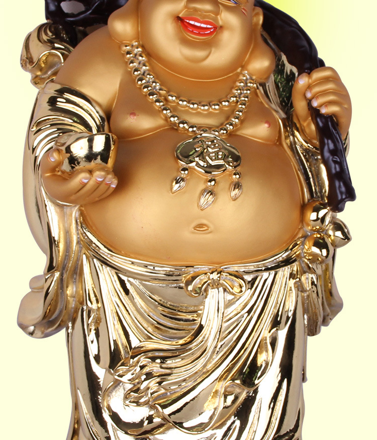 富臣佛教圣像 弥勒佛鎏金摆件 和气生财笑佛布袋和尚树脂工艺品