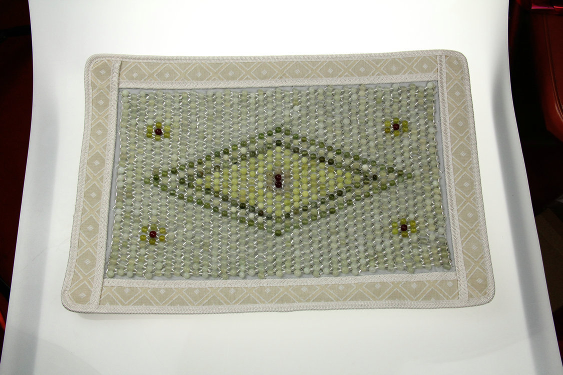 辽宁天然岫玉枕巾间隔珠玉石凉席枕垫 菱形碎花岫玉枕巾玉器批发