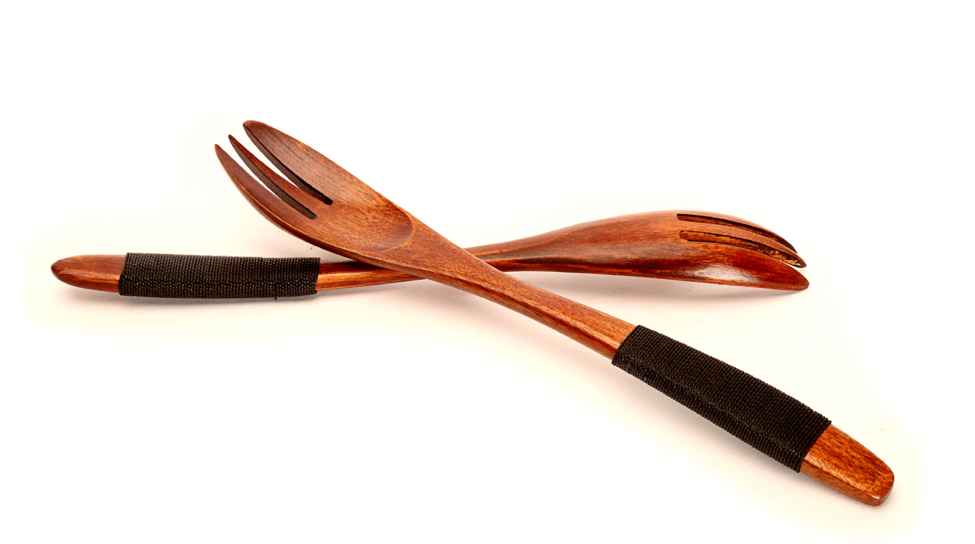 小木仙 日式高档精致长柄木质缠线木叉 原