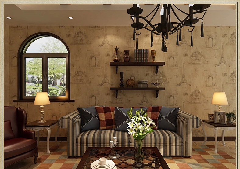 外贸欧美风复古无纺布壁纸木纹纸墙纸背景墙家装墙布卧室壁画批发