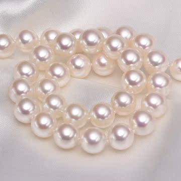 akoya海水珍珠强光珍珠项链银扣白色亮泽泛粉光新娘妈妈链送礼物