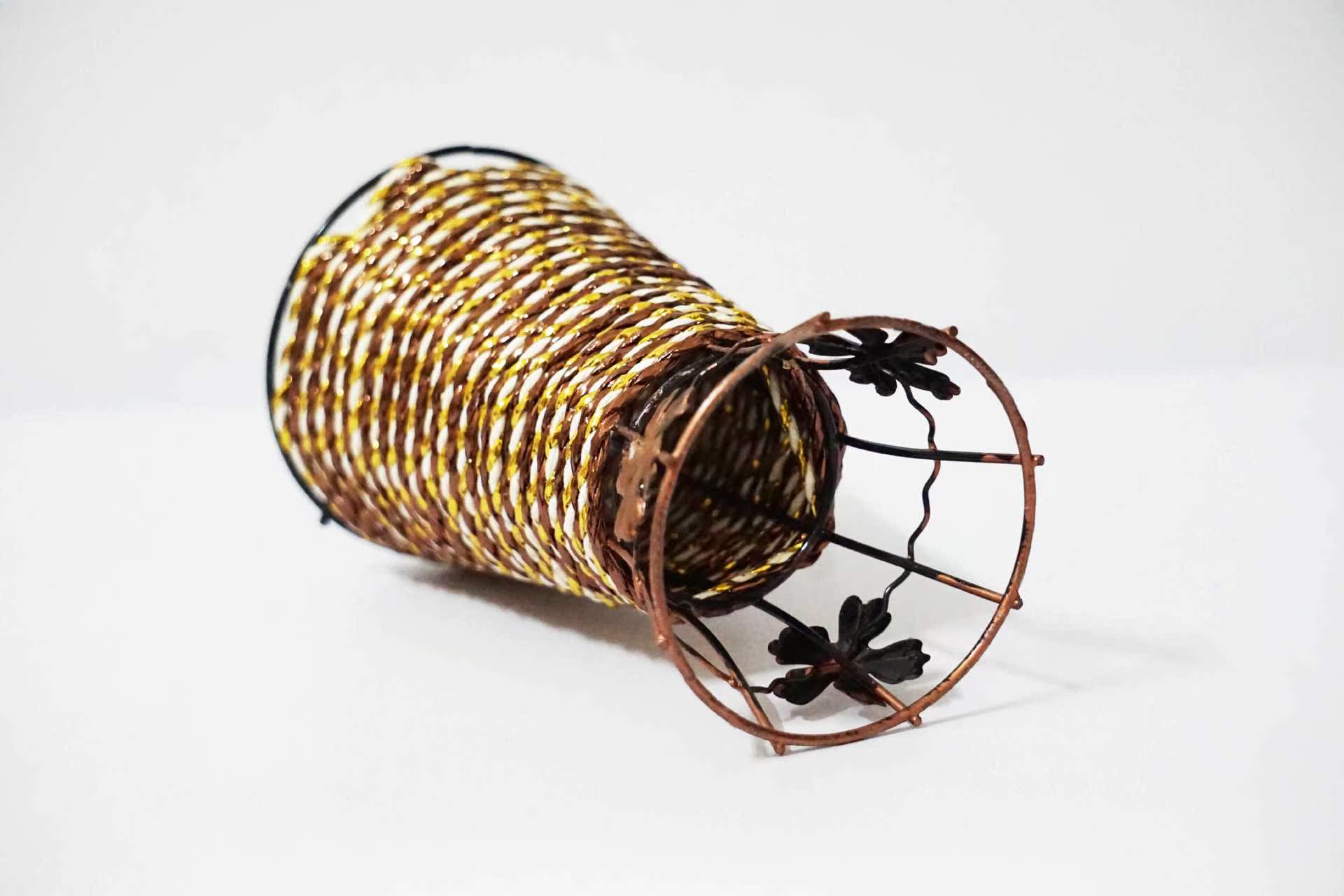 华青藤编铁艺小花篮 干花花瓶 桌面仿真花插花器 装饰工艺品16