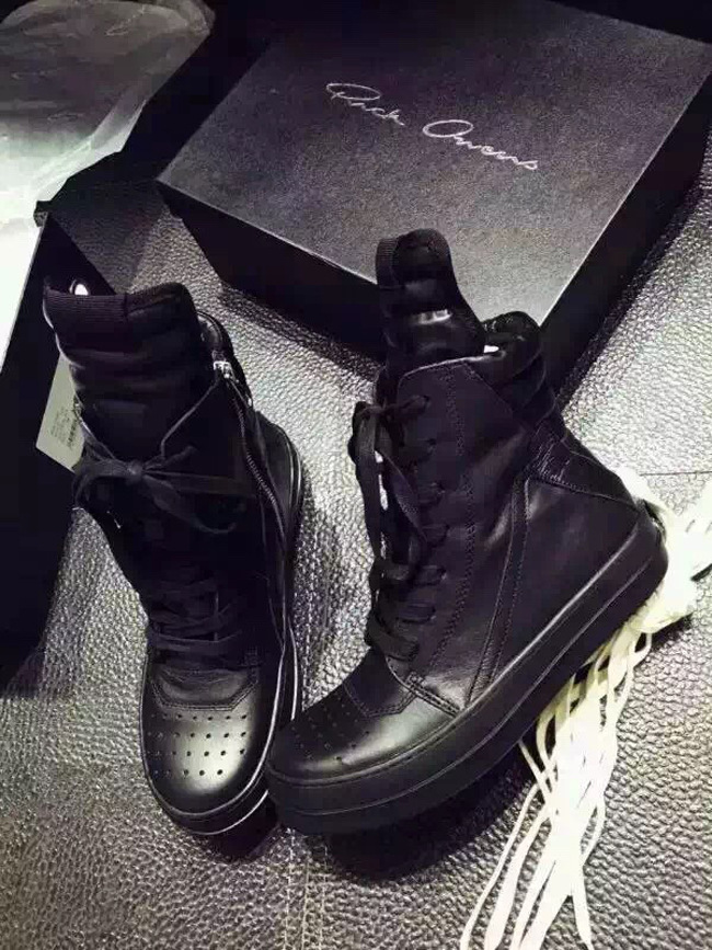 瑞克欧文斯ro黑白倒三角高帮情侣鞋 真皮