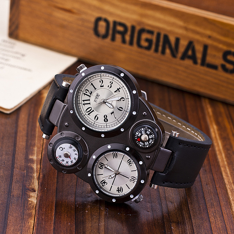 新款时尚大气双机芯指南针石英手表 男款时尚运动手表 现货供应