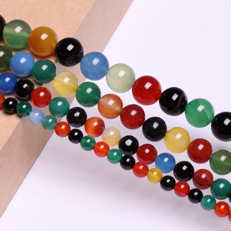 天然七彩玛瑙散珠单珠圆珠半成品 手链手串佛珠diy串珠批发