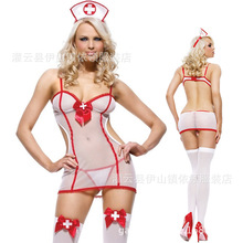 欧美性感情趣内衣 护士制服诱惑网纱装外贸女士睡衣套装 一件代发