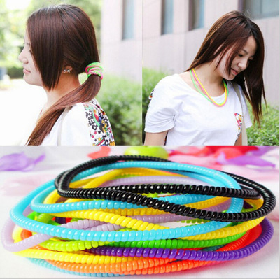 超长项圈发圈发饰 弹性糖果色电话线 2元店批发数据线保护弹簧