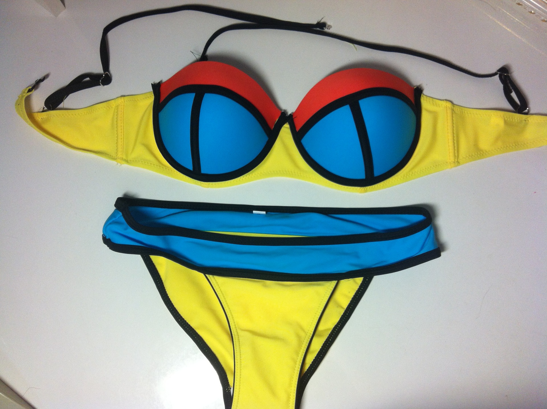 彩色t字拼接拼色 泳装 泳衣女士