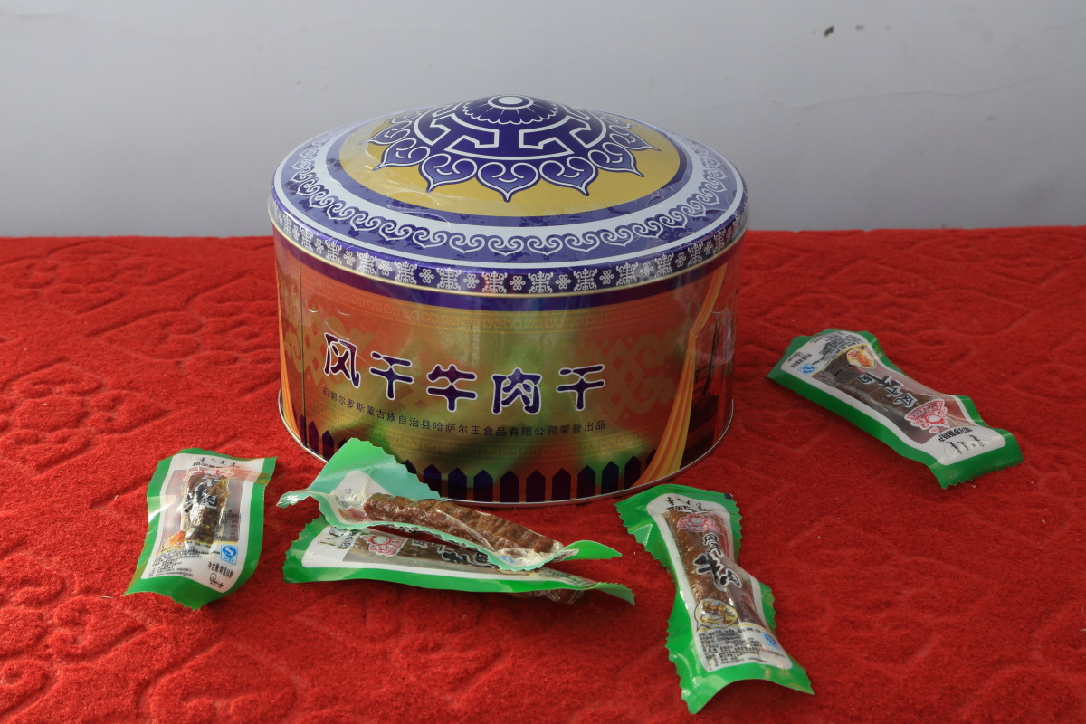 哈萨尔王牛肉干 郭尔罗斯特产铁盒蒙古包480g 风干牛肉干零食批发