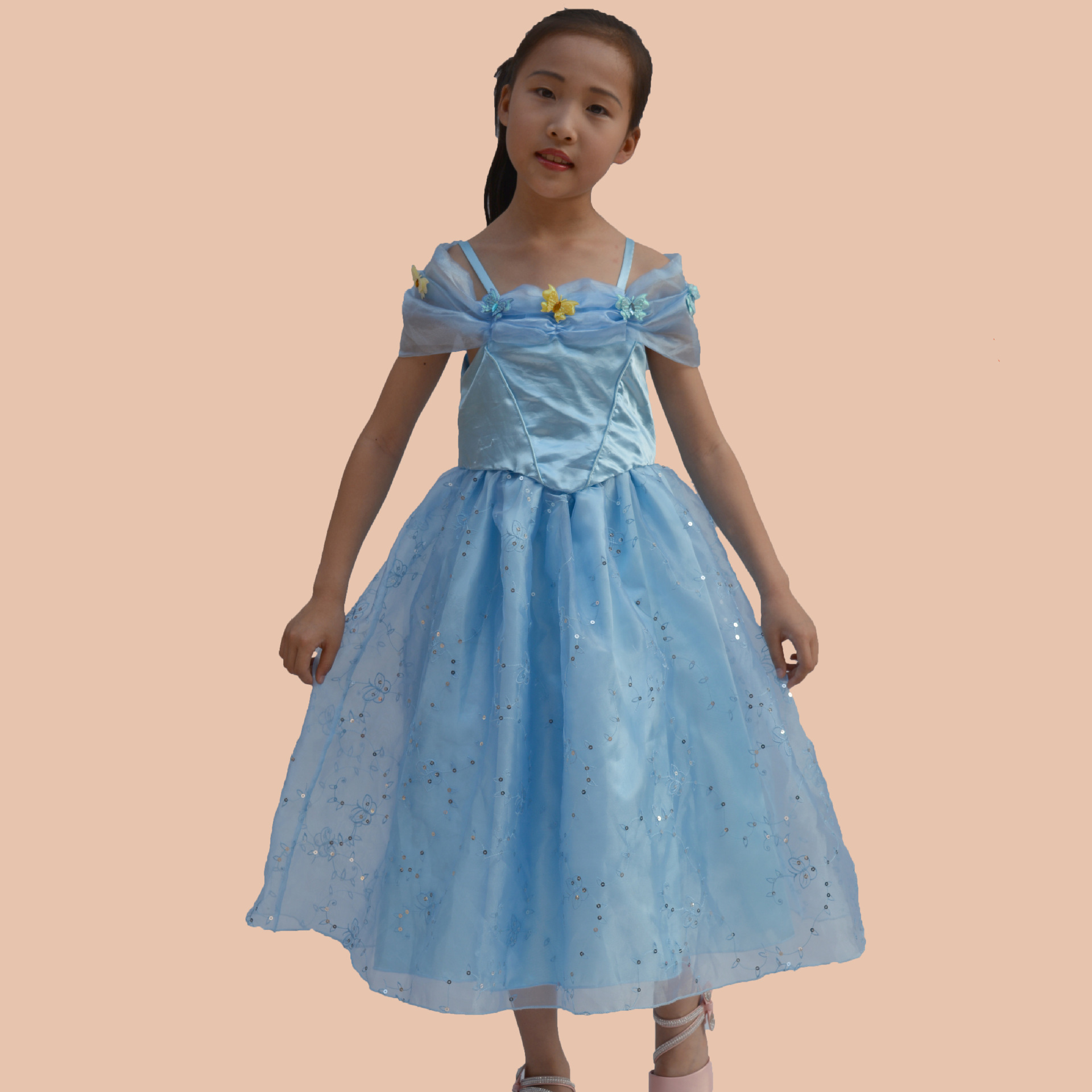 厂家直销速卖通灰姑娘刺绣公主裙女童时尚外贸连衣裙一件代发