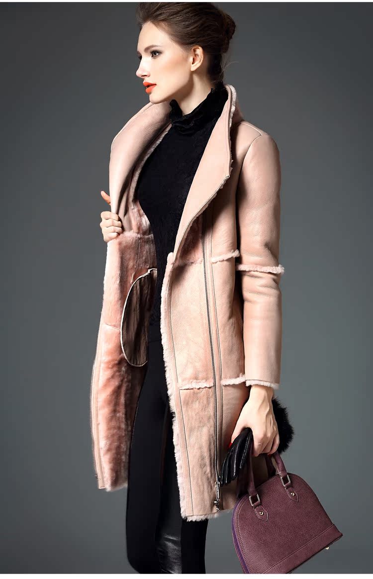 新款欧洲站羊皮毛一体女大衣长款真皮皮衣羊羔毛皮草外套女0365