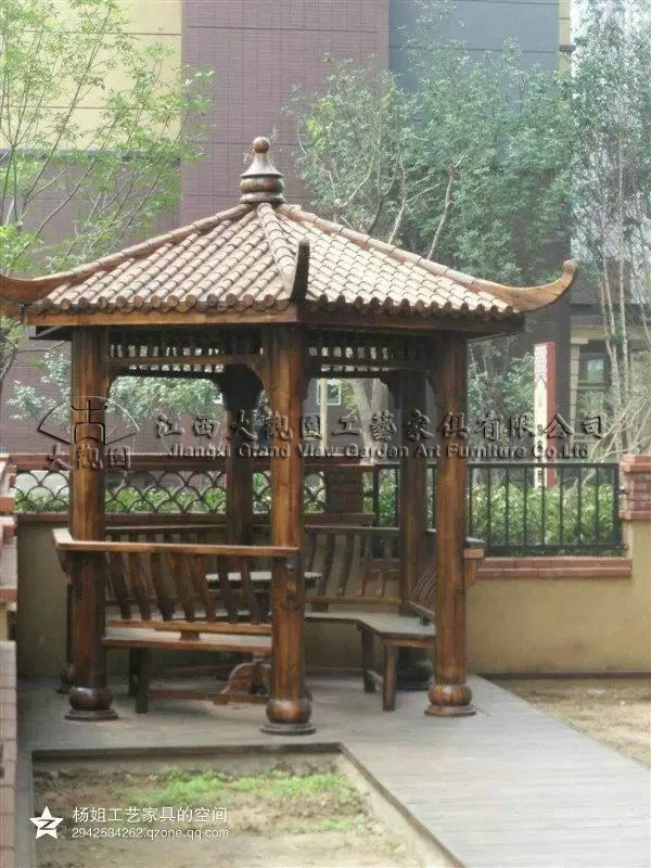 沁心亭实心牡丹葫芦花格六角凉亭 大观园景观碳化防腐凉亭 定做