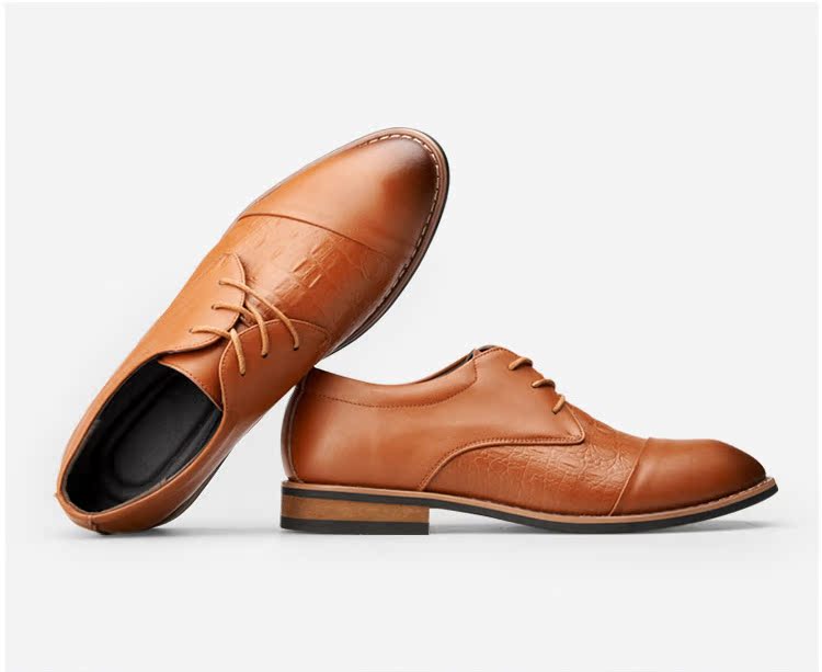 高档男士皮鞋2015秋冬新款鳄鱼纹木底真皮鞋英伦商务休闲皮鞋婚鞋