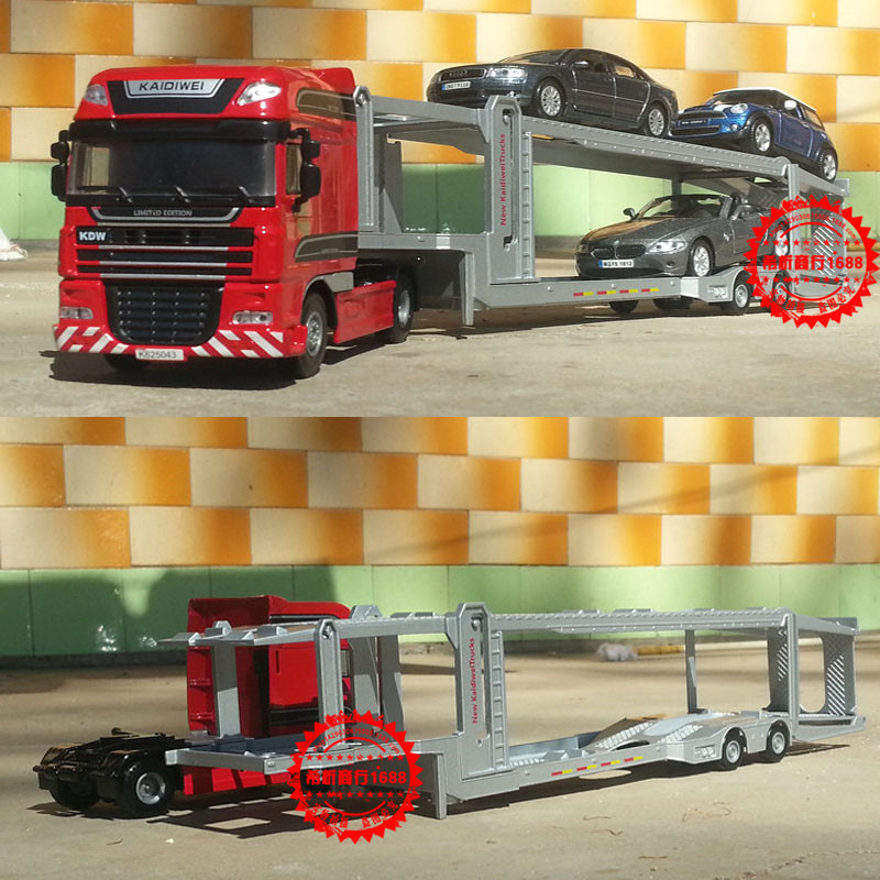 凯迪威双层汽车运输货车半挂大卡车儿童仿真合金工程汽车模型玩具