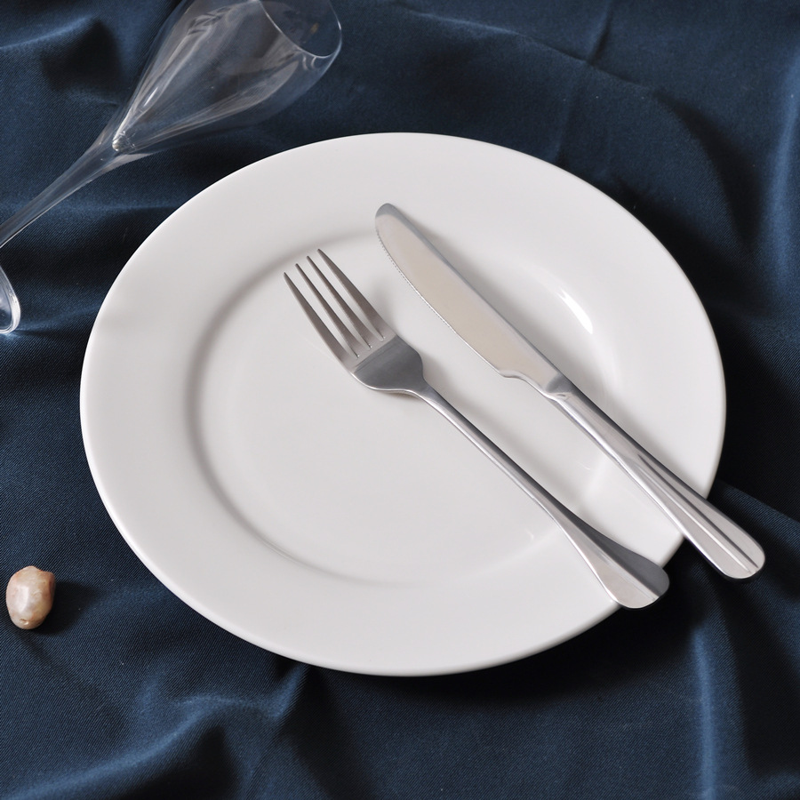 陶瓷平盘酒店餐厅自助餐盘牛排盘西餐盘蛋糕西点纯白色陶瓷盘子