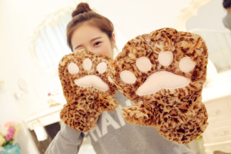 毛绒玩具熊爪子熊掌手套生日礼物情侣互动冬季保暖一对装连指手套