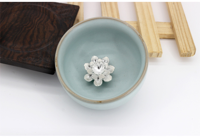 福锦银饰 s990足银大珍珠花 陶瓷茶杯壶底座摆件镶嵌纯银配件批发