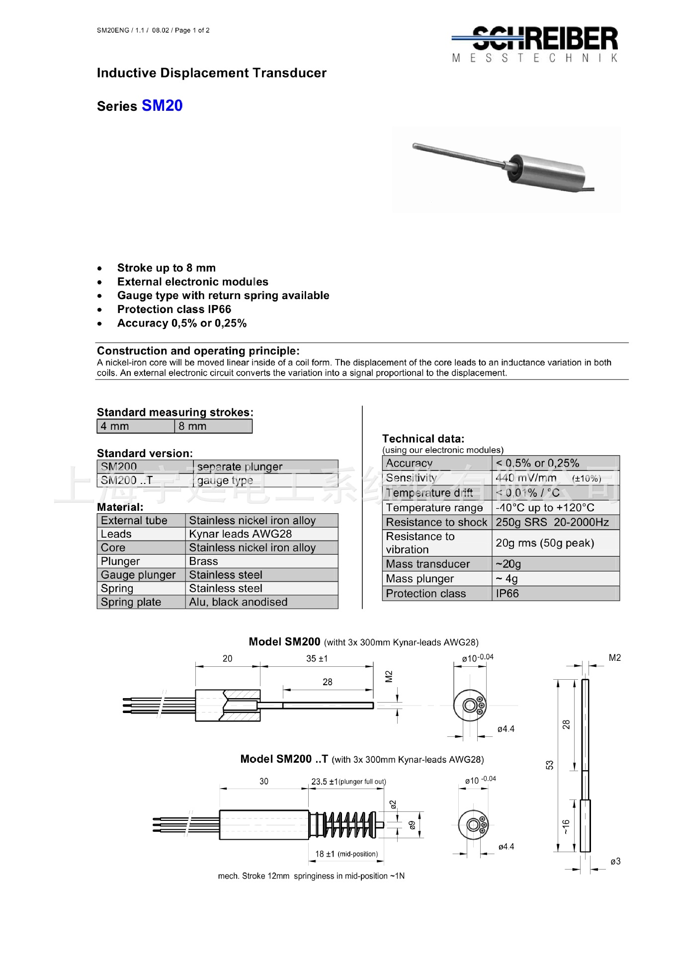 供应德国原装进口SCHREIBER(薛宝)品牌位移传感器SM200.8.1.T SM200.8.1.T,SCHREIBER,德国进口位移