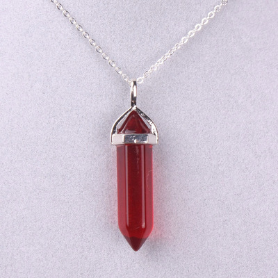新款速卖通爆款玻璃水晶六角柱菱形吊坠quartz point pendant