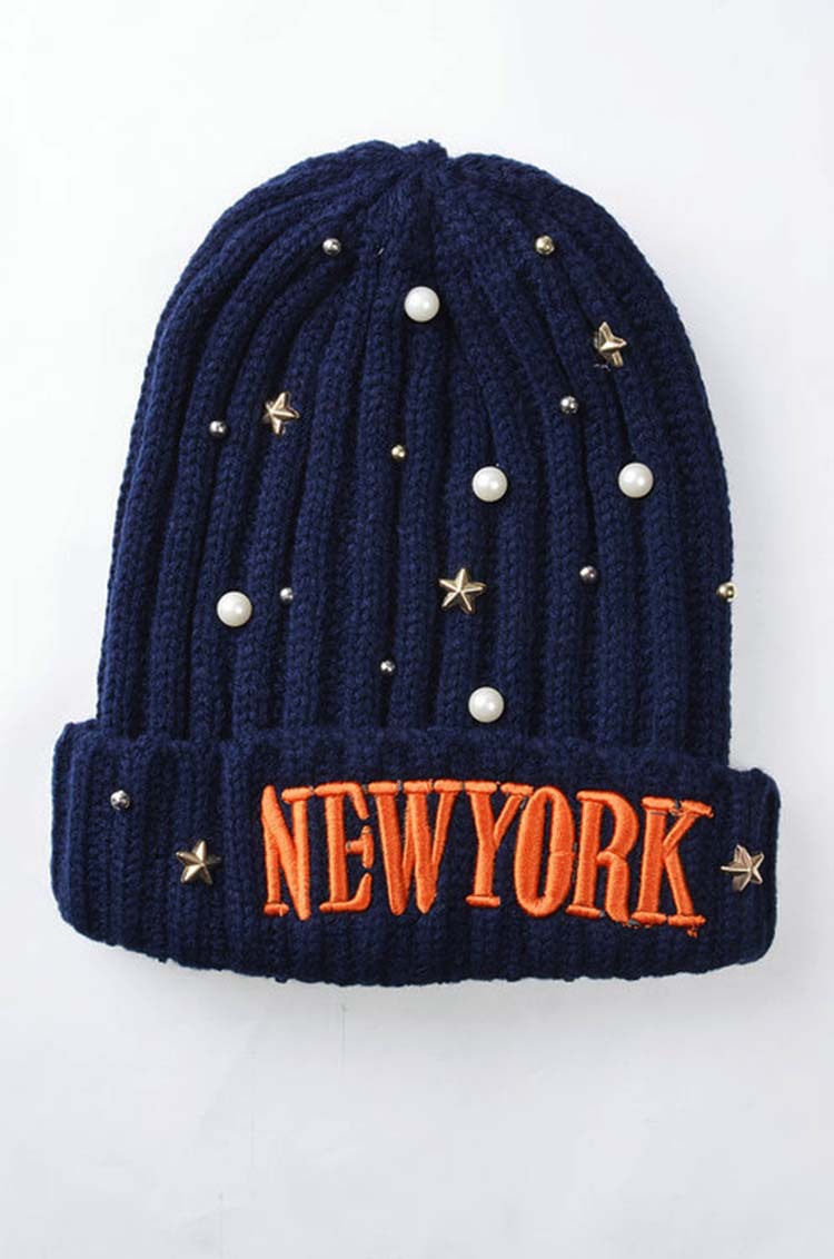 克拉恋人唐嫣米朵同款珍珠五角星尖尖帽子newyork套头毛线针织帽