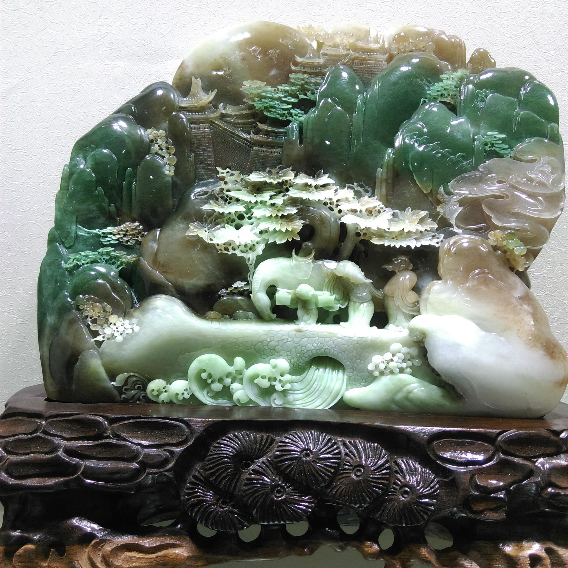 商务礼品南阳独玉 独山玉 摆件 天蓝细白三色料春游摆件