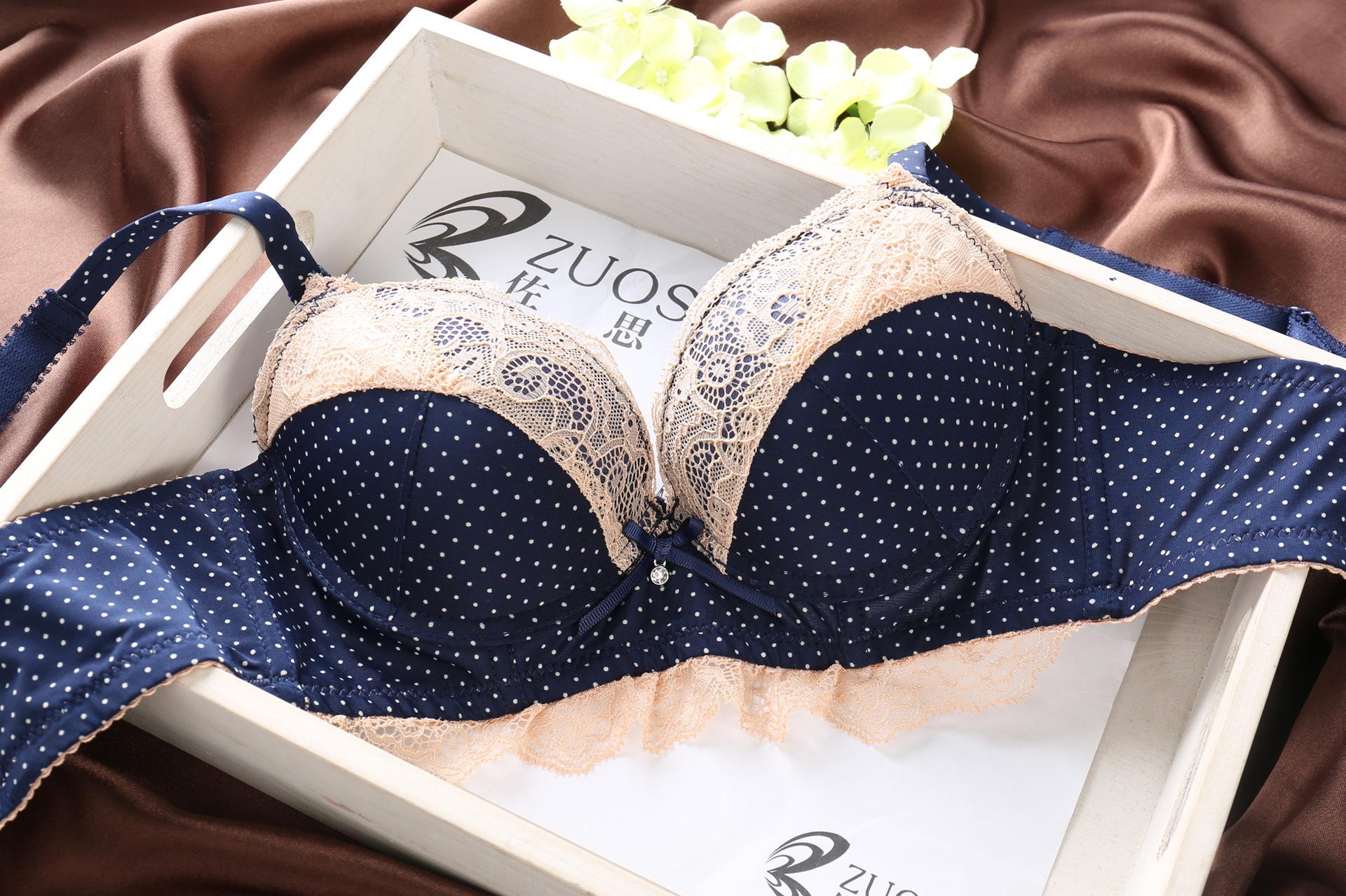 6605 新款超舒适棉质小点点文胸批发 调整型少女内衣套装批发