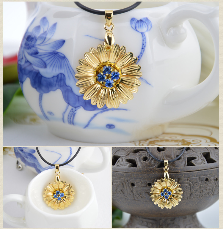 厂家直销 金箔向日葵吊坠 金箔项链生日情人节母亲节礼物送女友